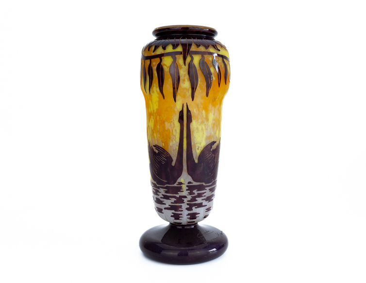 Charles Schneider Le verre Francais Charder Cygnes zwanen vaas art deco first (1 van 1)