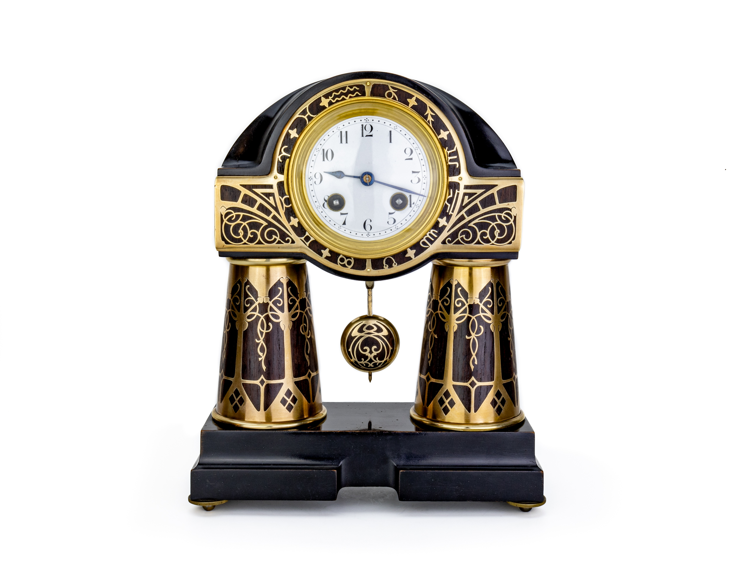Erhard und Söhne Jugendstil clock brass inlay 1909 first