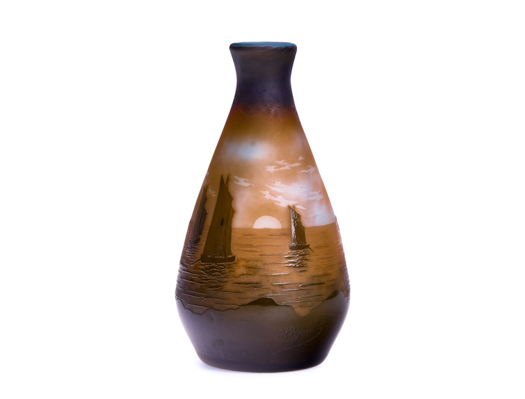 Argental-Boat-Scene-Vase-Cameo-Glass-First (1 van 1) Argental Paul Nicolas Cameo vase boat scene