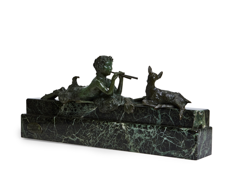 Ary-Bitter-Bronze-Cire-Perdue-Susse-Freres-Paris-Faun-Geit-First (1 van 1) Bronze by Ary Bitter - green marble base with a faune and a goat