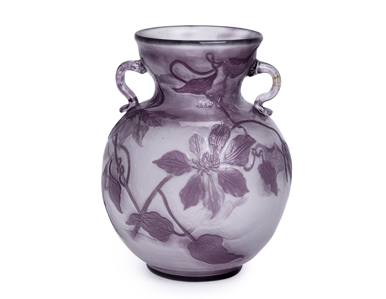 Emile-galle-Fire-Polished-Clematis-Vase-With-Handles-First-1 Émile Gallé Art Nouveau Cameo vase with Clematis flowers and fire polished