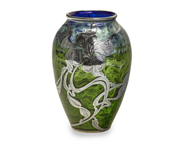 Johann-Loetz-Witwe-Titania-Genre-2534-Silver-Overlay-First (1 van 1) Johann Loetz Witwe Jugendstil Titania Genre 2534 vase with silver overlay
