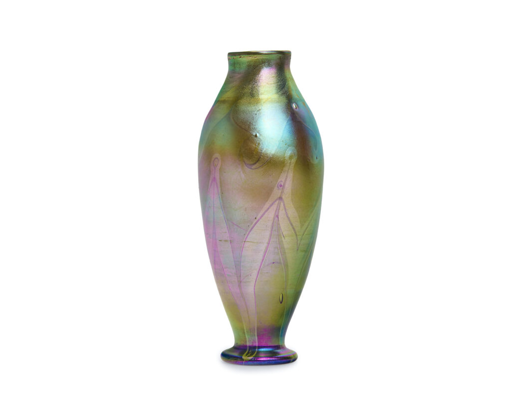 Louis Comfort Tiffany Favrile Glass Art Nouveau Vase with signature L.C.T. and D1798