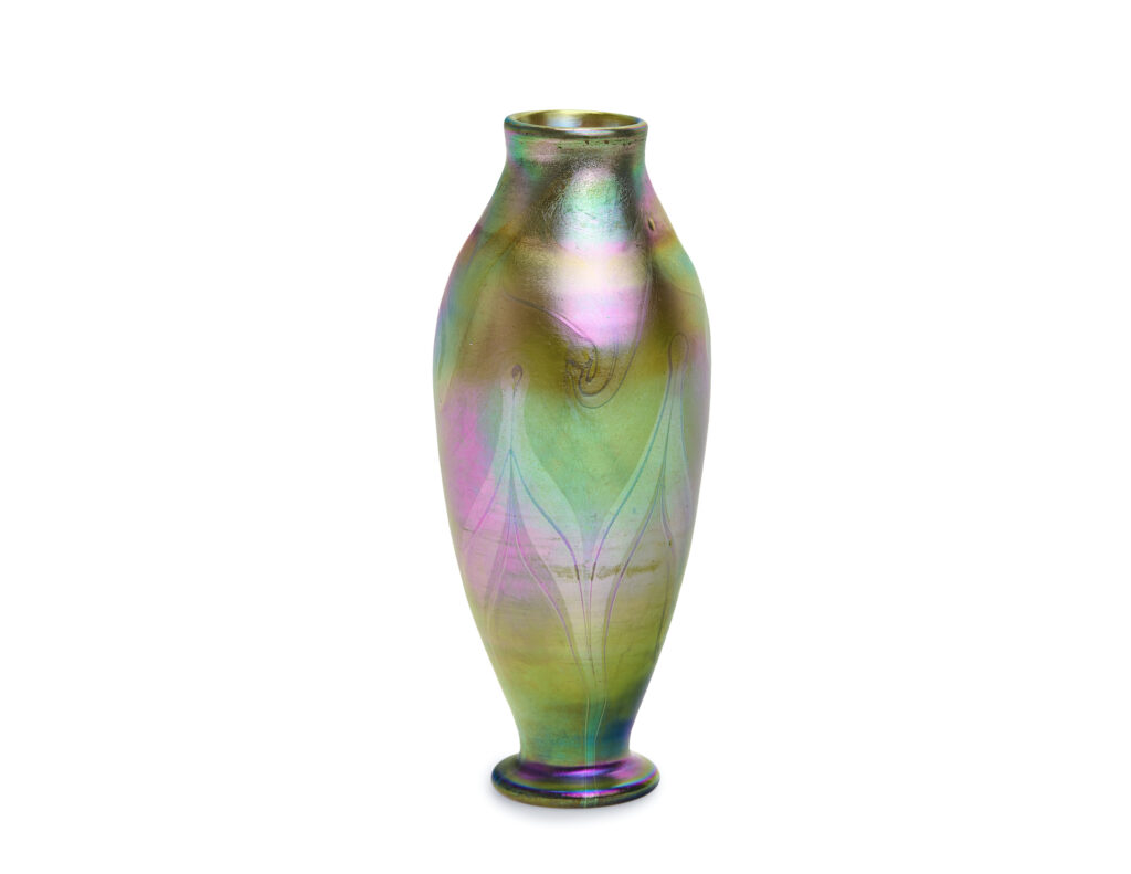 Louis Comfort Tiffany Favrile Glass Art Nouveau Vase with signature L.C.T. and D1798