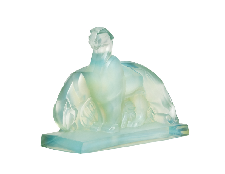 Marius-Ernest-Sabino-Opaline-Glass-Le-Panther-Press-Glass-first Marius Ernest Sabino press glass sculpture model Les panthères or Panther