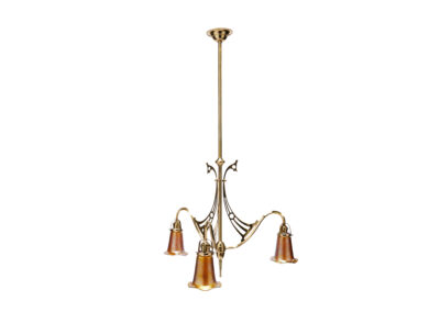 Art Nouveau Ceiling Lamp with Three Loetz Glass Shades in Phänomen Genre 85/3780 – E. Bakalowits, Vienna